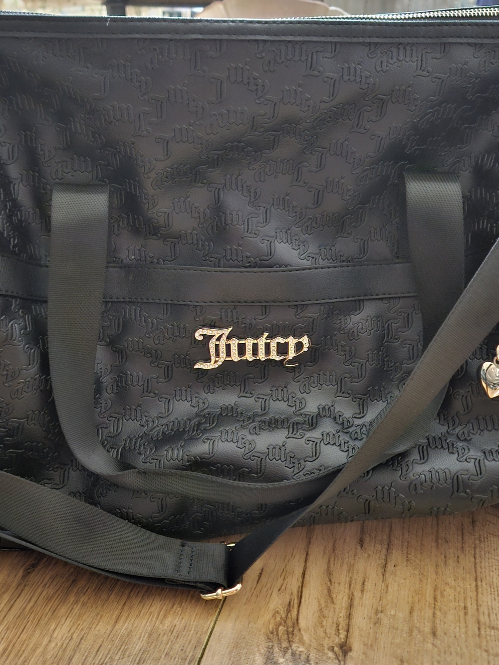 Juicy Couture Overnight Black Logo Tote Bag with Gold Hardware 18x10x10